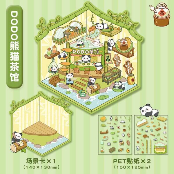 Wonderful Shop DIY 3D Scene Stickers 4 Cute Miniature Scenes-4 Theme Sets:Capybara Hot Springs | Panda Tea House | Pony Magic House | Rabbit Park