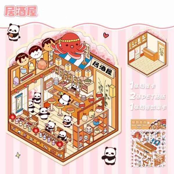 Furry Friends Tycoon DIY 3D Scene Stickers -3Theme Sets:Noodle Shop|Dessert House|Izakaya|ALL IN - Furry Friends Tycoon - Izakaya