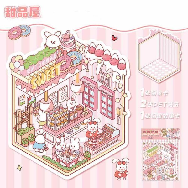 Furry Friends Tycoon DIY 3D Scene Stickers -3Theme Sets:Noodle Shop|Dessert House|Izakaya|ALL IN - Furry Friends Tycoon - Dessert House