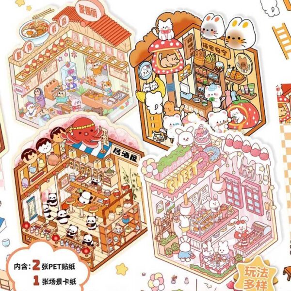 Furry Friends Tycoon DIY 3D Scene Stickers -3Theme Sets:Noodle Shop|Dessert House|Izakaya|ALL IN - Furry Friends Tycoon