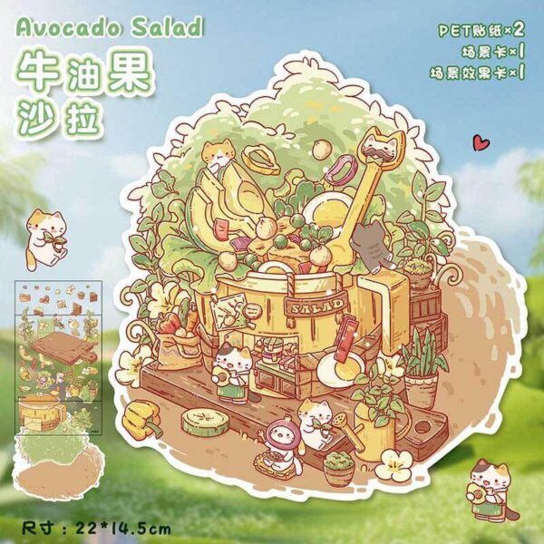 Teacup Tales DIY 3D Scene Stickers 4 Cute Miniature Scenes-4 Theme Sets:Rose & Tangerine Teapot | Chocolate Dessert House | Fluffy Toast Bakery | Avocado Salad Bar