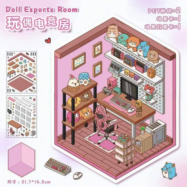Dreamy Hideouts DIY 3D Scene Stickers 2 Cute Miniature Scenes-2 Theme Sets：Doll’s Gaming Room | Cutie Vanity Room