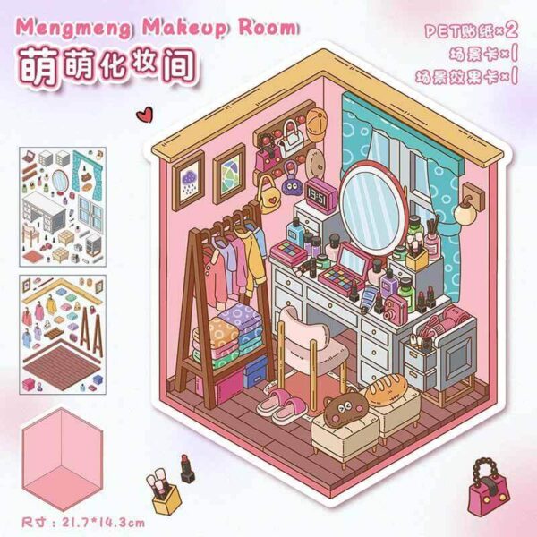 Dreamy Hideouts DIY 3D Scene Stickers 2 Cute Miniature Scenes-2 Theme Sets：Doll’s Gaming Room | Cutie Vanity Room