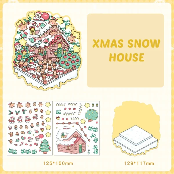 Christmas Eve Series DIY 3D Sticker Collection 4 Cute Miniature Scenes-4 Theme Sets:XMAS SNOW HOUSE|CHRISTMAS TREE|CHRISTMAS MESSENGER|GINGERBREAD HUT - XMAS SNOW HOUSE