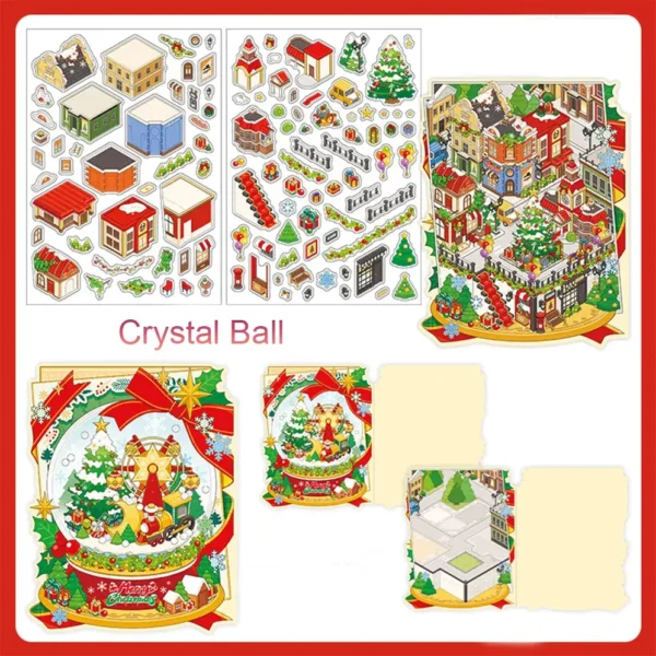 Christmas Series DIY 3D Scene Stickers 4 Cute Miniature Scenes 4 Theme Sets:Cake Shop|Christmas Eve Apple|Crystal Ball|Frosty Cottage|ALL IN - Crystal Ball